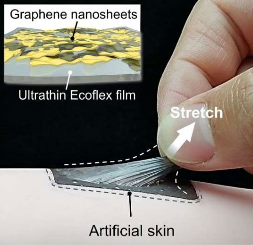 Loại da sinh học bao gồm màng mỏng đàn hồi và các tấm nano graphene.