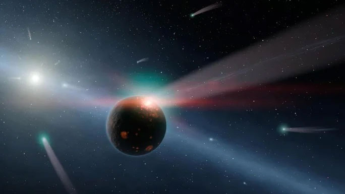 Ảnh đồ họa mô tả cách sao chổi "nảy" lao vào bầu khí quyển của một hành tinh