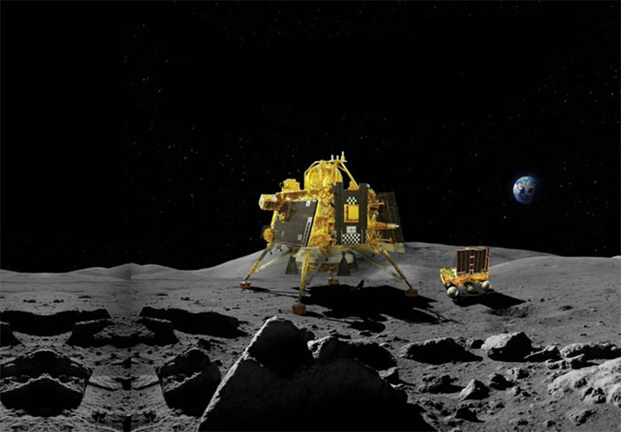 Hình ảnh tàu đổ bộ Vikram (trái) và tàu thăm dò Pragyan trên Mặt trăng.