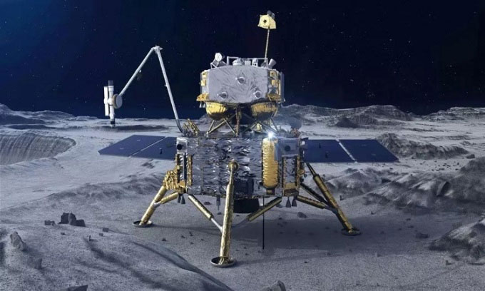  Mô phỏng trạm đổ bộ của tàu Hằng Nga 5 hoạt động trên Mặt trăng. 