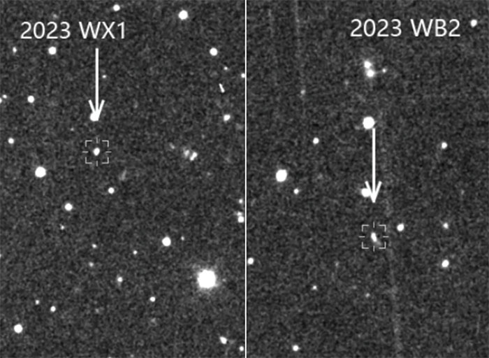 Hình ảnh 2 tiểu hành tinh 2023 WX1 và 2023 WB2 được Kính viễn vọng WFST ghi lại.