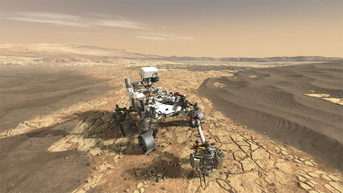 Robot Perseverance chụp selfie trên sao Hỏa với các ống mẫu vật tại kho chứa.
