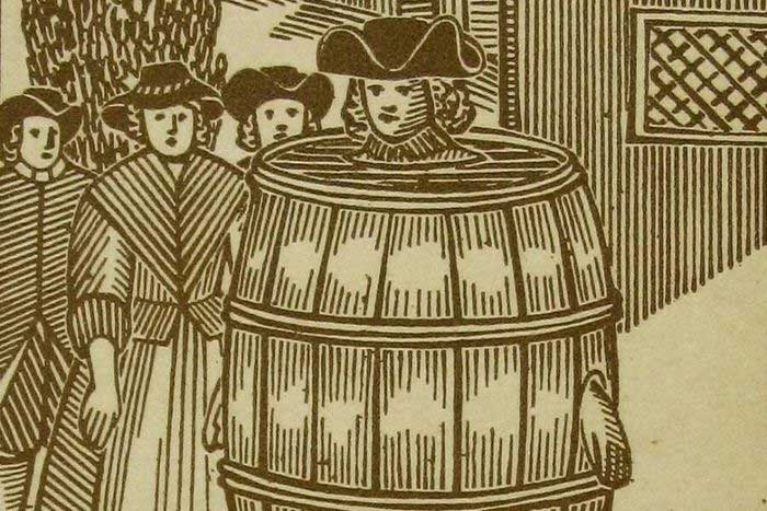 Chiếc thùng gỗ dành cho những người bị nhiều lần bắt giữ vì tội say xỉn tại Anh.