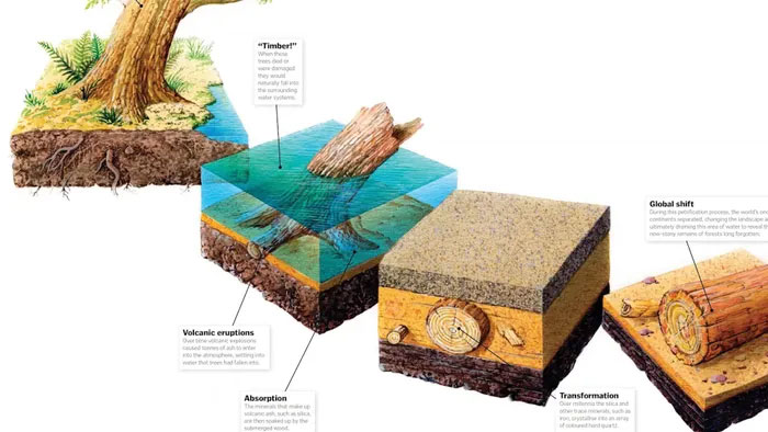Ở những vùng cây bị chôn vùi hàng triệu năm, dưới lớp nhan thạch có nhiều loại khoáng vật