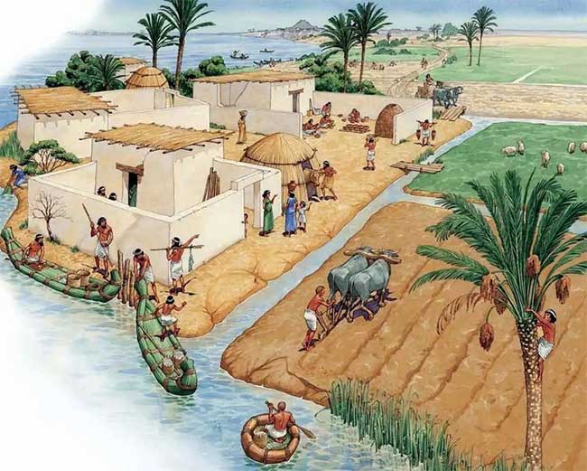  Tranh phác họa canh tác nông nghiệp của người Sumer cổ đại. 
