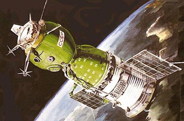 Minh họa tàu vũ trụ Soyuz I mà Komanov điều khiển trong thảm kịch