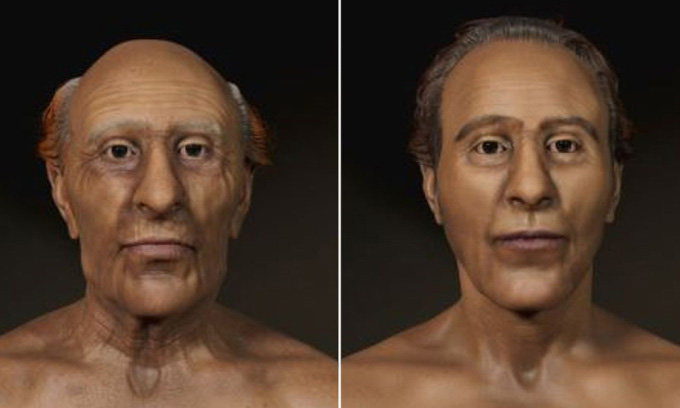 Gương mặt phục dựng của pharaoh Ramesses II khi cao tuổi và khi ở tuổi trung niên