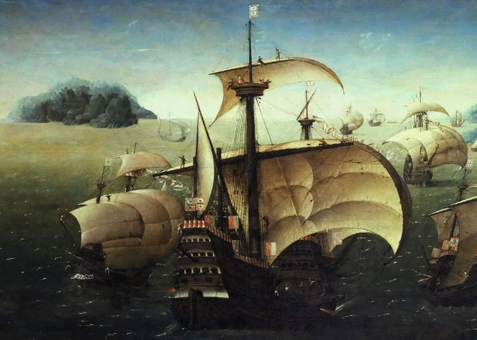 Tàu Flor de la Mar trong một tác phẩm hội họa
