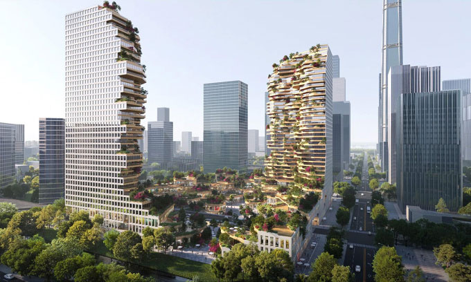 Thiết kế độc đáo của hai tòa nhà Oasis Towers tại Nam Kinh, Trung Quốc.
