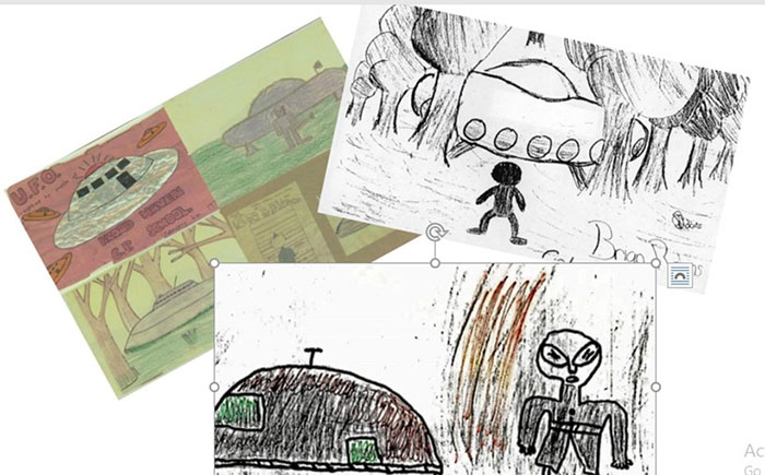 UFO và người ngoài hành tinh qua nét vẽ của các học sinh chứng kiến.