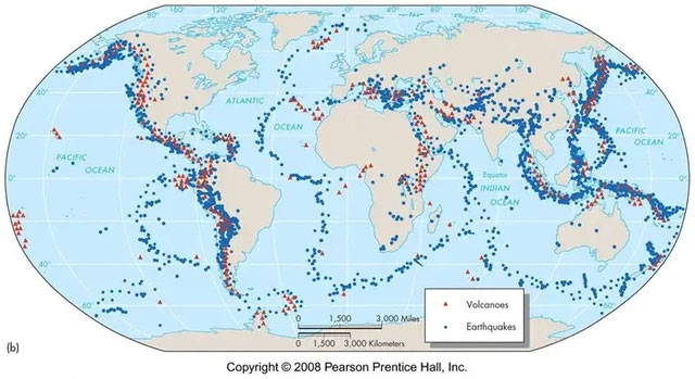 Bản đồ phân bố các vùng địa chấn và vùng núi lửa trên Trái đất
