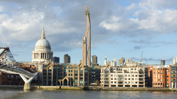 Hình ảnh thiết kế của tòa tháp bằng gỗ cao hơn 300m tại London.