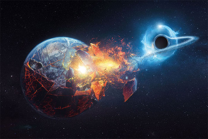 Ảnh đồ họa mô tả "vật thể từ giây đầu tiên của vũ trụ" tiếp cận một hành tinh giống địa cầu.